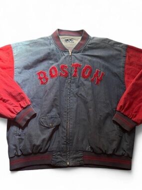 MLB Boston Two-Tone Bomber Jacket in Navy & Red